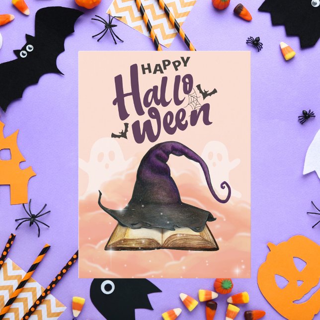 Happy halloween Watercolor Witch Hat and Spellbook Julkort (Skapare uppladdad)