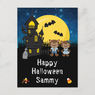 Happy halloween Werevarblått Helg Vykort