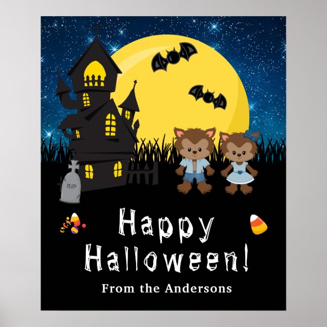 Happy halloween Werewolfs Blue Party Sign Poster (Framsidan)