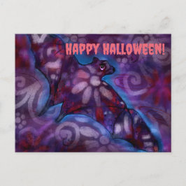 Happy halloween Whimsical Fladdermus Blommigt Lila Vykort
