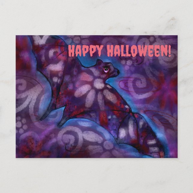 Happy halloween Whimsical Fladdermus Blommigt Lila Vykort (Framsida)