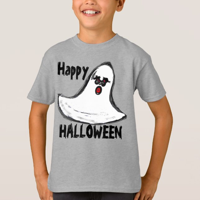 Happy halloween White Red Ghost T Shirt (Framsida)