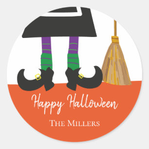 Happy halloween Witch Ben & Broom Personlig Runt Klistermärke