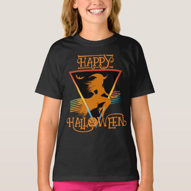 Happy halloween Witch Black Orangar T Shirt (Framsida)