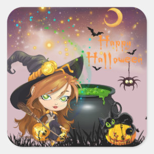 happy halloween Witch Brew och Pumpkins Fyrkantigt Klistermärke