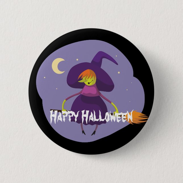 Happy halloween Witch, Broom, Hat Knapp (Framsida)