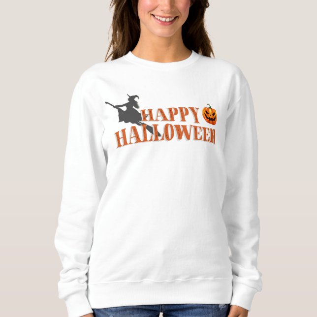 Happy halloween Witch, Broom, Pumpkin T Shirt (Framsida)