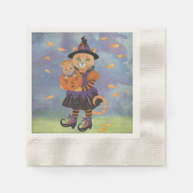Happy halloween Witch Cat and Pumpkin Kattunge Pappersservett (Framsidan)