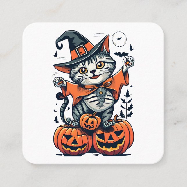 Happy halloween Witch Cat Fyrkantigt Visitkort (Framsida)