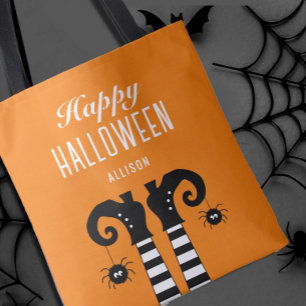 Happy halloween Witch Feet Orange Tote Bag Tygkasse