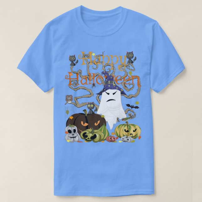 Happy halloween Witch Ghost JackOLantern Pumpkin M T Shirt (Design framsida)