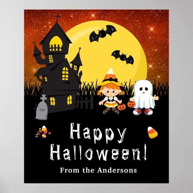 Happy halloween Witch Ghost Orange Party-tecken Poster (Framsidan)