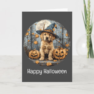 Happy halloween Witch Golden Retriever Hund Pumpki Kort