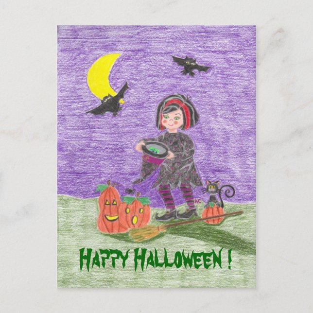 Happy halloween Witch Kid-vykort! Vykort (Framsida)