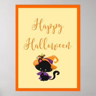 Happy halloween Witch Kitten Orange Gräns Poster