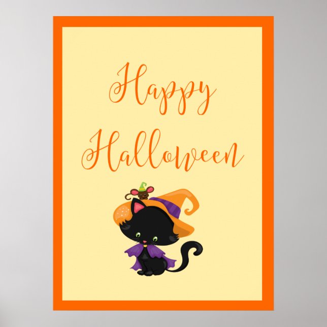 Happy halloween Witch Kitten Orange Gräns Poster (Framsidan)