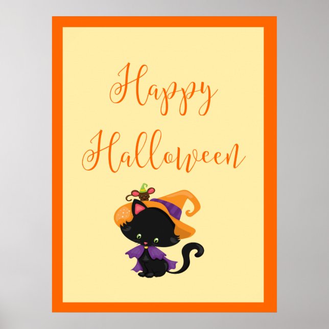 Happy halloween Witch Kitten Orange Gräns Poster (Framsidan)