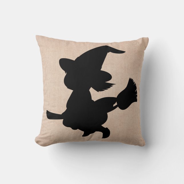 Happy halloween Witch med Broom Burlap Kudde (Framsida)