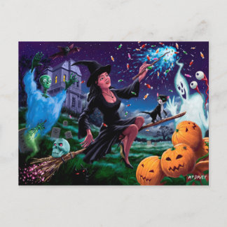happy halloween Witch med Graveyard Friends Vykort
