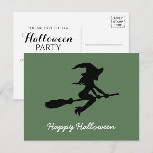 Happy halloween, Witch on Broomstick Inbjudan Vykort