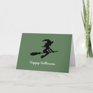 Happy halloween, Witch on Broomstick Kort