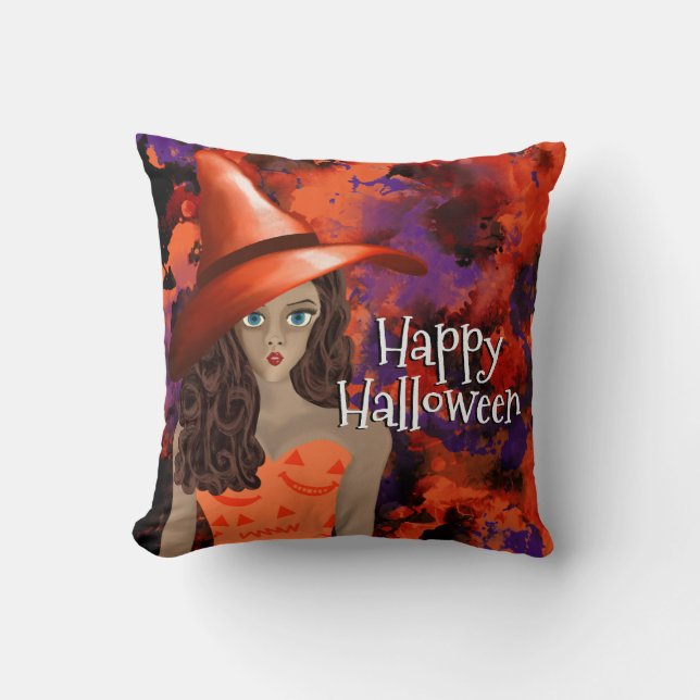 Happy halloween Witch Orange Black Lila Abstrakt Kudde (Framsida)