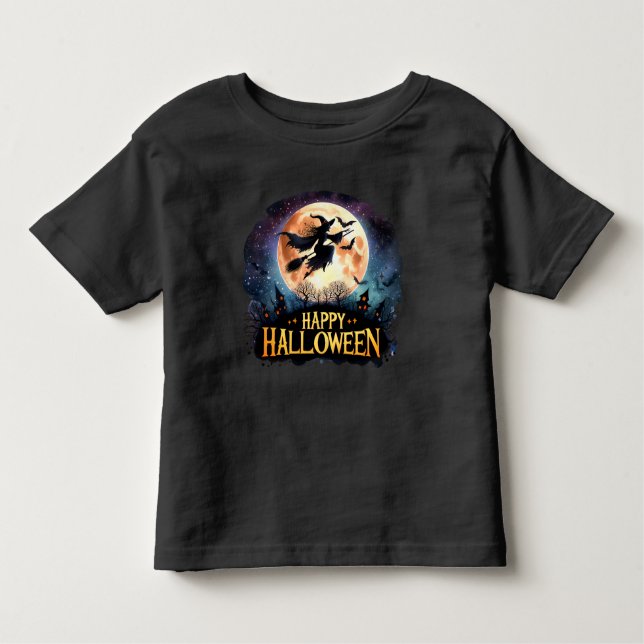 Happy halloween - Witch på flygande Broom T Shirt (Framsida)