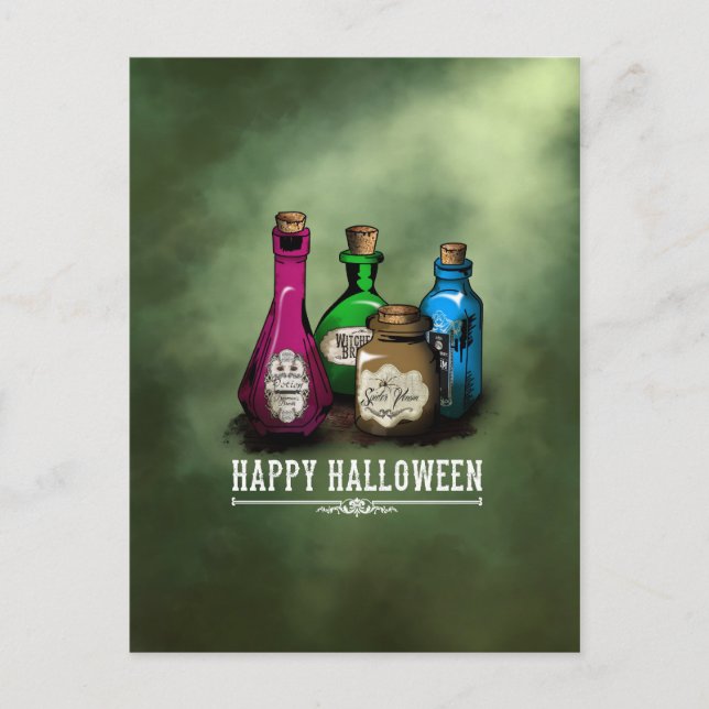happy halloween! Witch Potion Flaskor Vykort (Framsida)