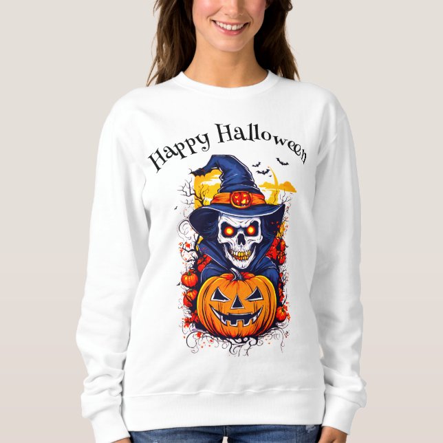 Happy halloween Witch Pumpkin Fladdermus T Shirt (Framsida)