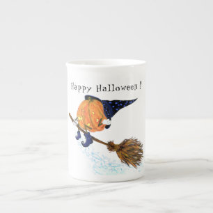 happy halloween Witch Pumpkin Flies Broom - Lustig Benporslin Mugg