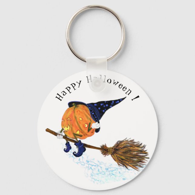 Happy halloween Witch Pumpkin Flies Broom - Lustig Nyckelring (Framsida)