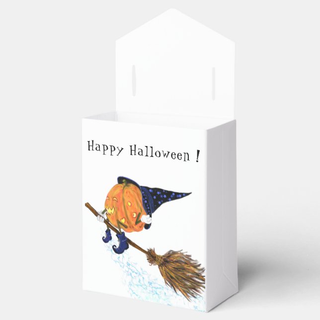 Happy halloween Witch Pumpkin Flies Broom - Lustig Presentaskar (Öppnad)