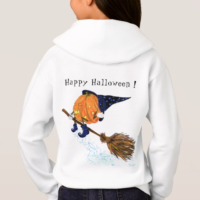 Happy halloween Witch Pumpkin Flies Broom - Lustig T Shirt (Baksida)