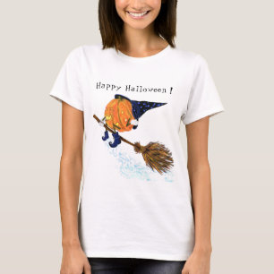 happy halloween Witch Pumpkin Flies Broom - Lustig T Shirt