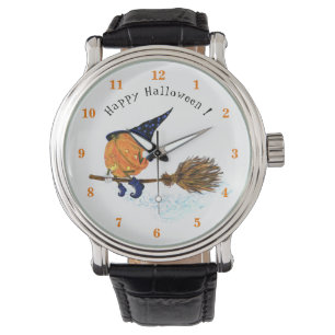 happy halloween Witch Pumpkin Flies Broom Roligt Armbandsur