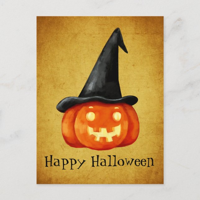 Happy halloween Witch Pumpkin Vykort (Framsida)