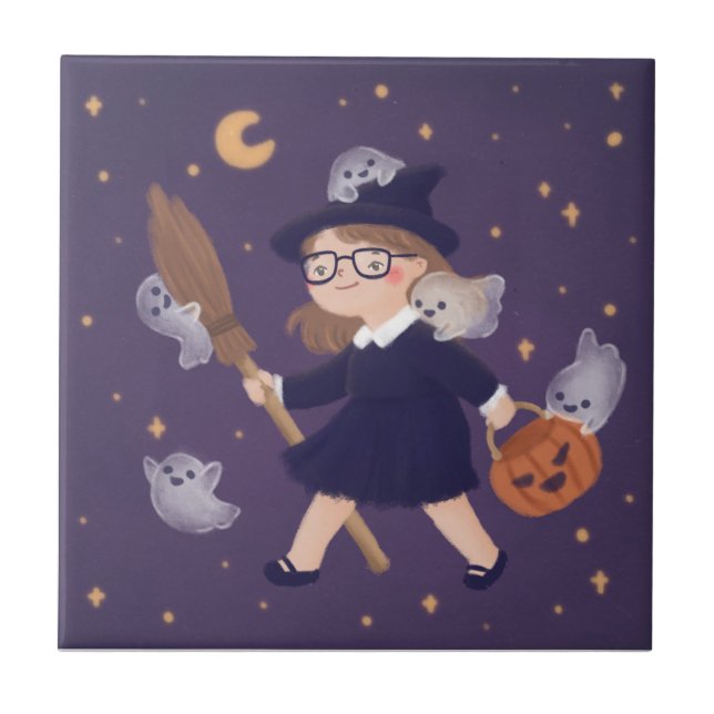 Happy halloween Witch & Spöken Kakelplatta (Framsidan)