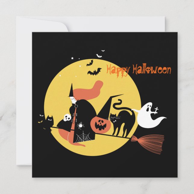 Happy halloween Witch-tecknaden lustig Flat Julkort (Framsida)