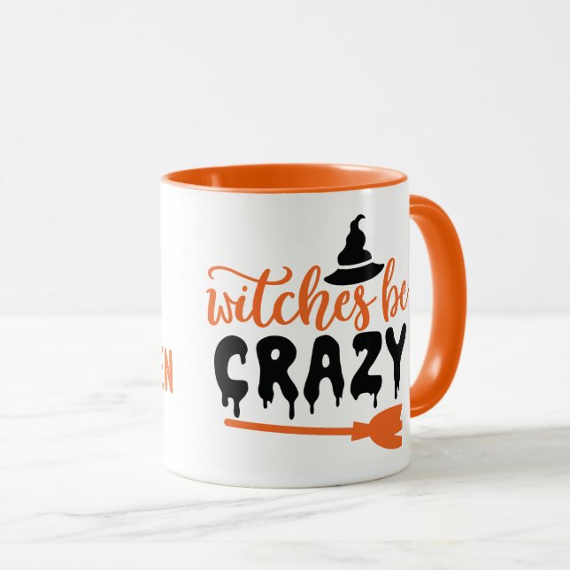 Happy halloween, Witches Be Crazy, Black & Orange Mugg (Framsida höger)