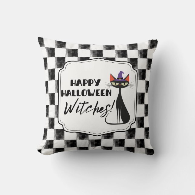 Happy halloween Witches! Black Witch Kattunge Kudde (Framsida)