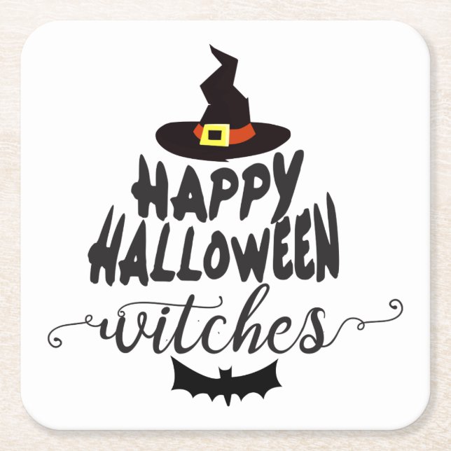 Happy halloween Witches Typography Halloween Underlägg Papper Kvadrat (Framsidan)