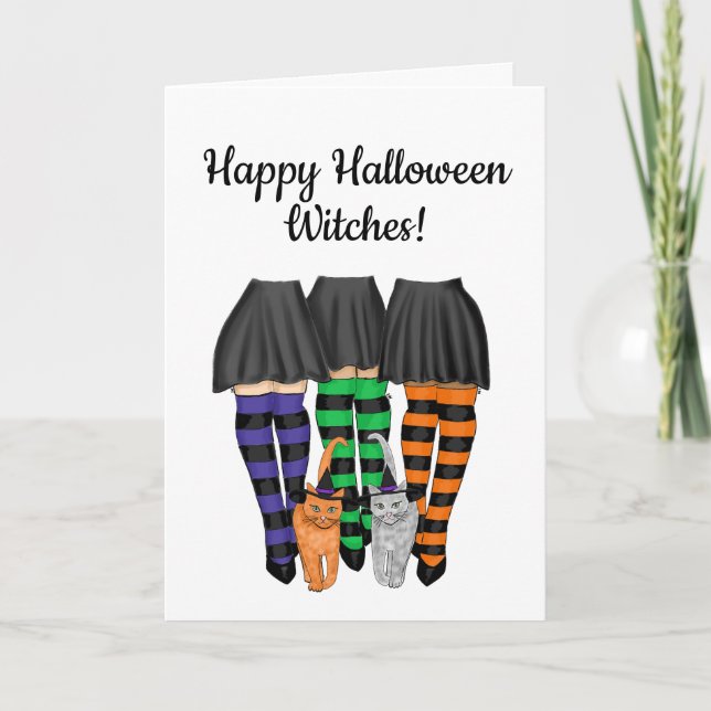 Happy halloween Witches - Witches and Two Cats Kort (Framsida)