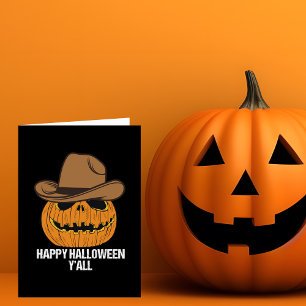 Happy halloween Y'all Cowboy Jack o lantern Card Hälsningskort
