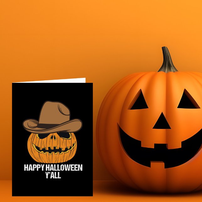 Happy halloween Y'all Cowboy Jack o lantern Card Hälsningskort (Skapare uppladdad)