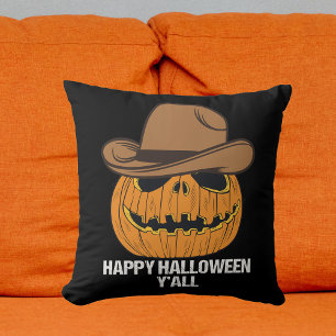 Happy halloween Y'all Funny Cowboy Jack o lantern Kudde