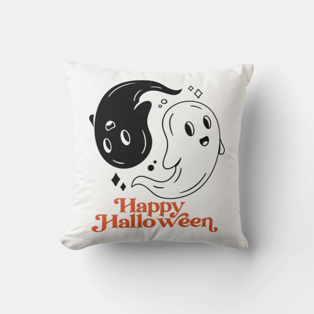 Happy halloween Yin och Yang Black och White Ghost Kudde (Framsida)