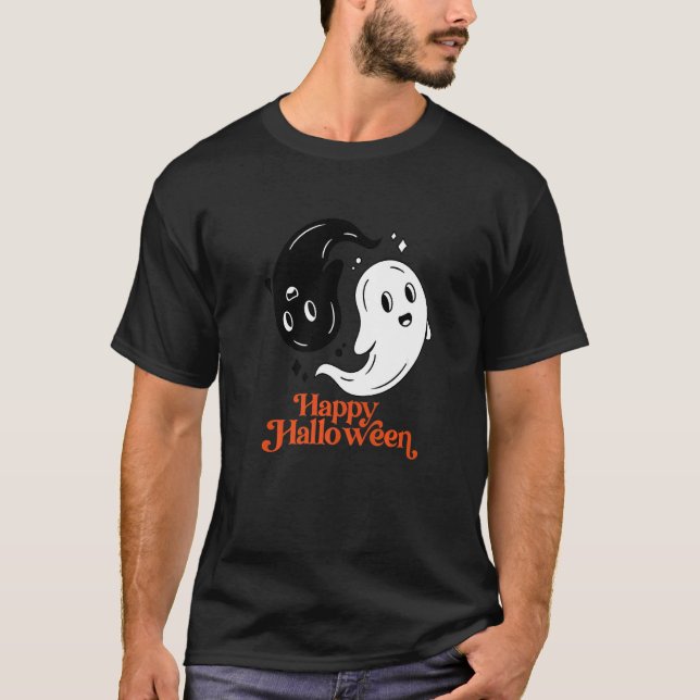 Happy halloween Yin och Yang Black och White Ghost T Shirt (Framsida)