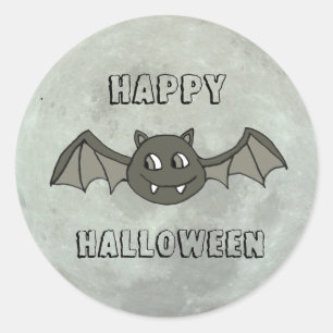 Happy halloweenfladdermöss och fullmåne runt klistermärke