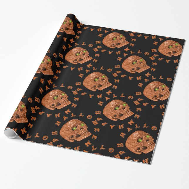 Happy halloweenglitterskalle som slår in papper presentpapper (Utrullad)