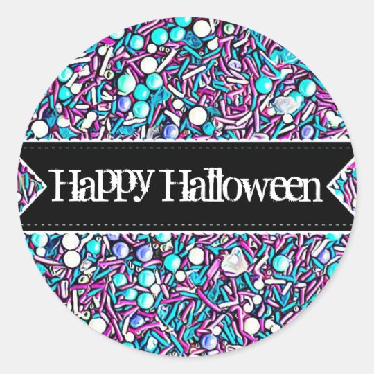 Happy halloweengodisen strilar klistermärkear runt klistermärke